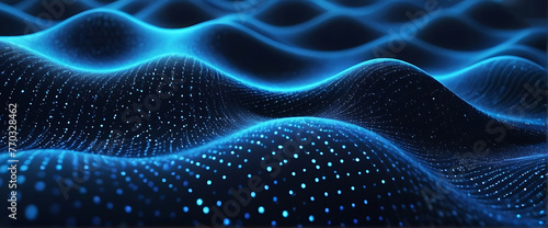 Abstract blue interweaving of colored dots and lines, Wave of dots and particles technology background and weave lines. Abstract background. Network connection structure. ai © Al Amin