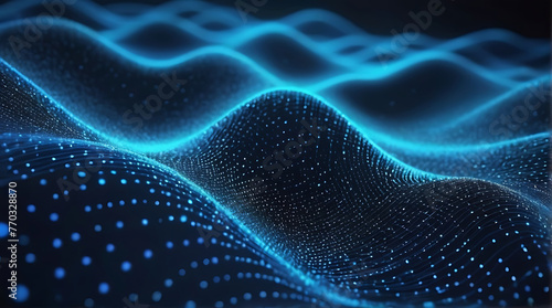 Abstract blue interweaving of colored dots and lines, Wave of dots and particles technology background and weave lines. Abstract background. Network connection structure. ai