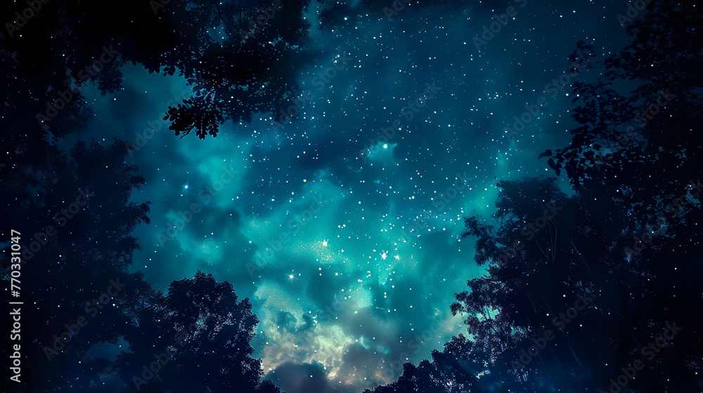Panoramic landscape of the vast night sky, studded with countless stars, milky way