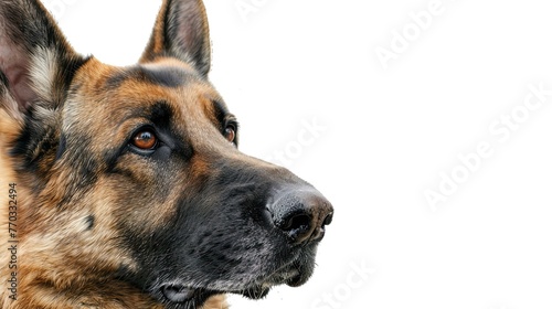 A Close Up of a German Shepherd on a White Background.