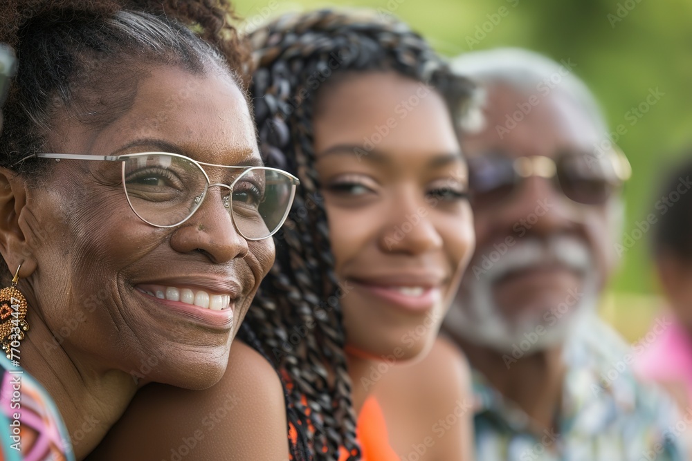 Three generations of a family share a joyful moment together, smiling broadly. Three generations of a family share a joyful moment together, smiling broadly.