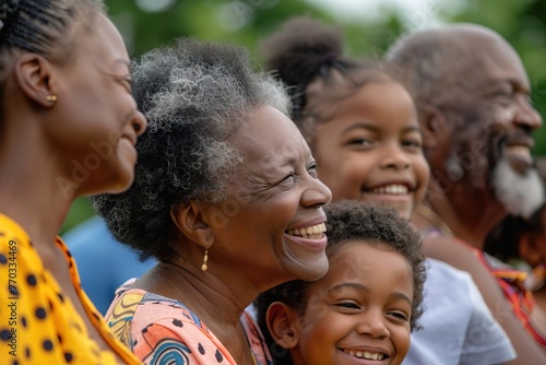 Black family smiling together at a celebration. photo