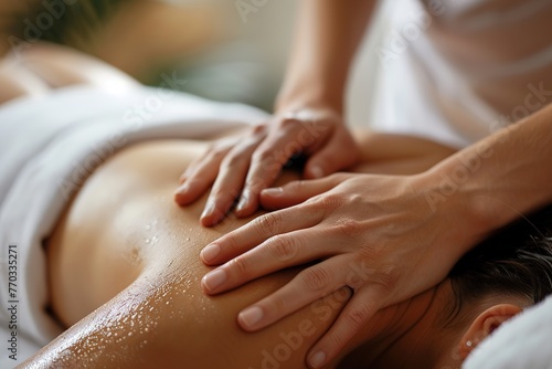 Close-up of a relaxing back massage at a spa.