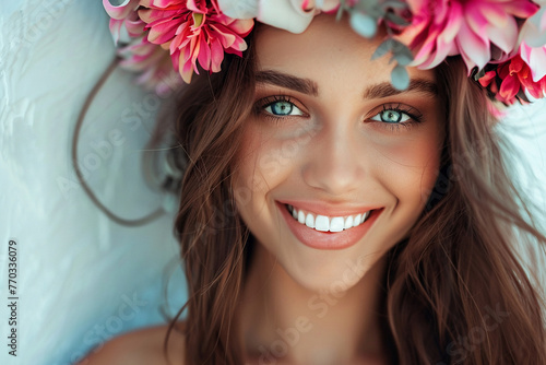 Realphoto of beauty women smile white background.