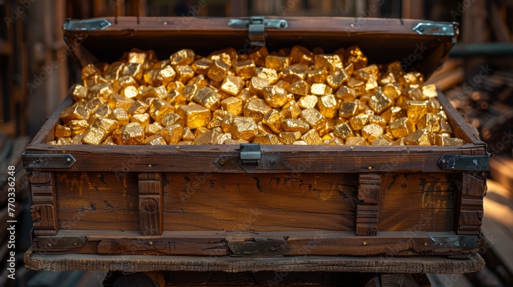 Box of gold in the mine,Digging found a treasure that contained a lot of gold. Box of gold in the mine,Digging found a treasure that contained a lot of gold.