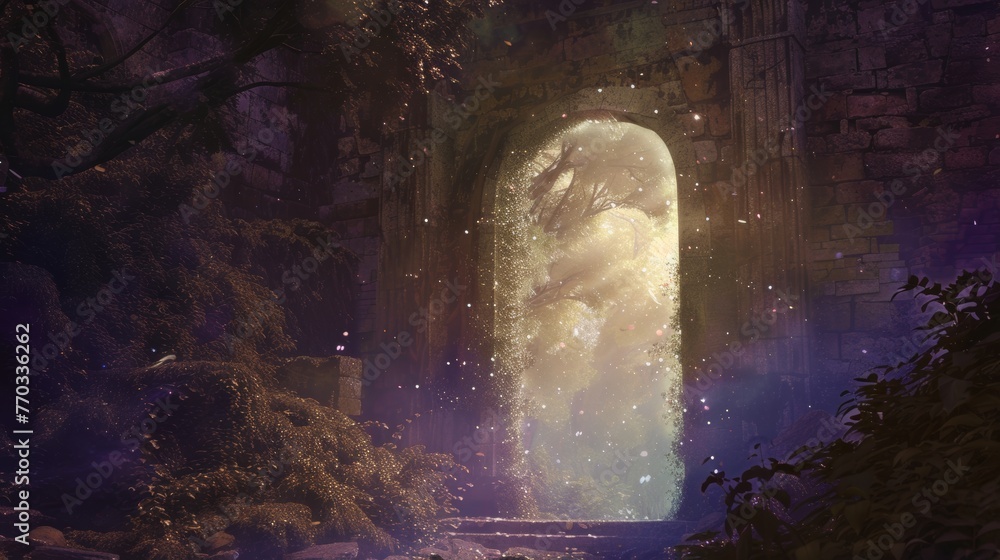 A shimmering portal in the air, with a glimpse of a nostalgic memory peeking through.