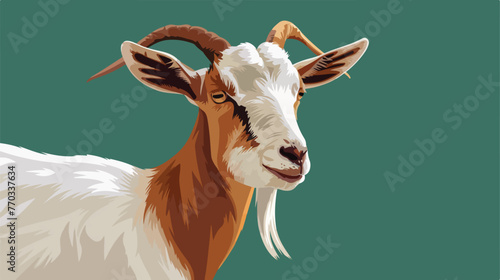 Goat isolated on green background. Vector in cartoon