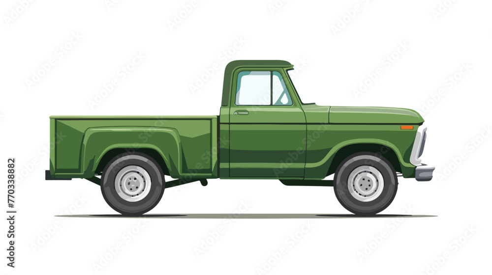 Green pickup truck with side view.Flat vector style