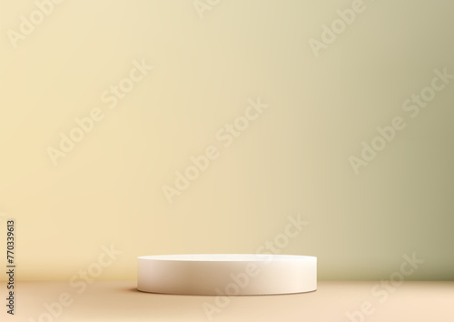 A simple 3D scene with a white podium against a soft yellow background. Product display  Minimal style