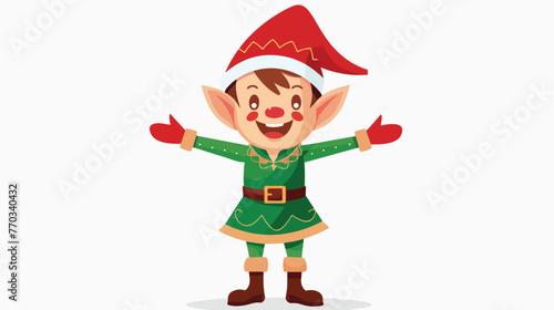Cartoon happy Christmas elf presenting flat vector isolated