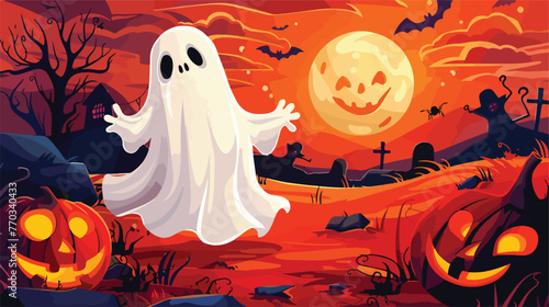 Halloween. A Frightening Ghost. Vector childrens 