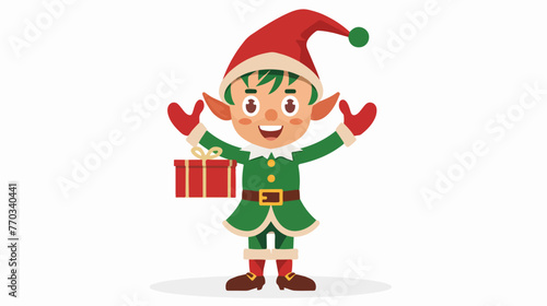 Cartoon happy Christmas elf presenting flat vector isolated © Roses