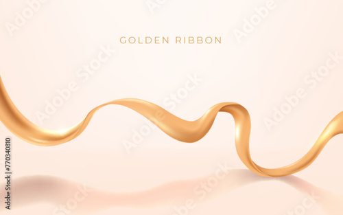 Elegant gold silk ribbon on luxury soft background