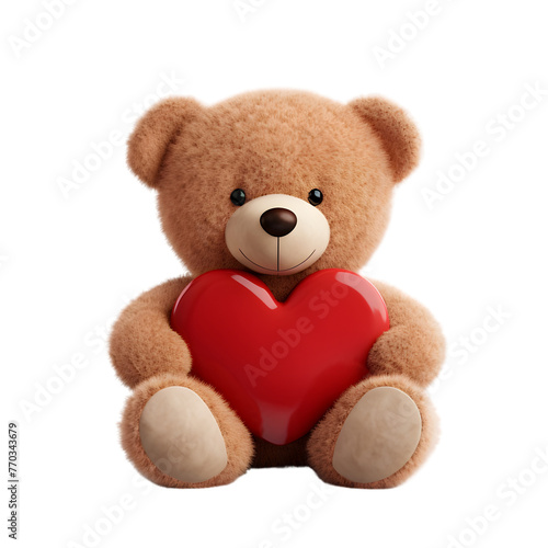 teddy bear with red heart isolated on a transparent background