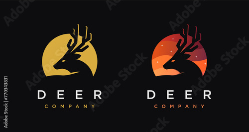 Modern simple deer logo icon vector template on black background