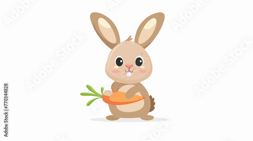 Cartoon little bunny holding a carrot flat vector isolated © Roses