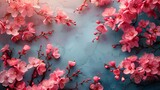 Pink Sakura Branches Over Blue Background