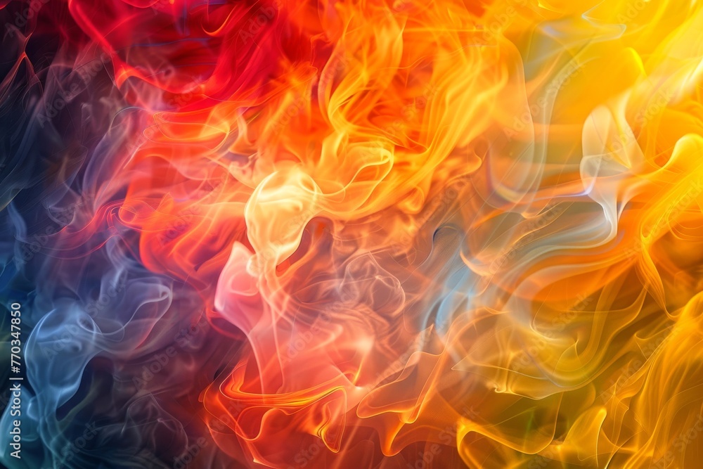 Vibrant flames dancing and swirling against a dark backdrop