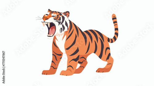 Fototapeta Naklejka Na Ścianę i Meble -  Cartoon tiger roaring on white background flat vector
