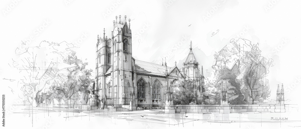 Obraz premium Gothic architecture sketch, historic elegance, structural grace