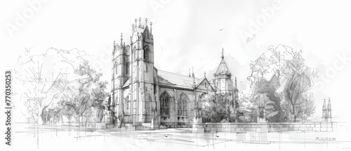 Gothic architecture sketch, historic elegance, structural grace © FoxGrafy