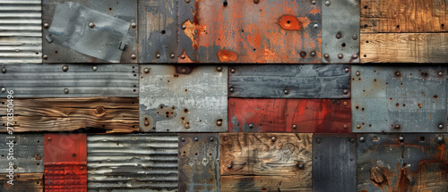 Industrial chic composition, metal and wood, urban edge