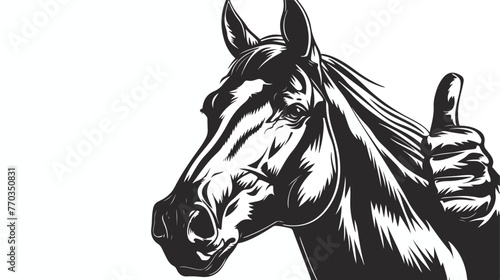 Fototapeta Naklejka Na Ścianę i Meble -  Horse Thumbs Up Black And White Cartoon Illustration