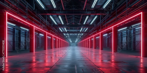 Neon symmetry in an industrial setting, conveying the precision and efficiency of modern logistics © ParinApril