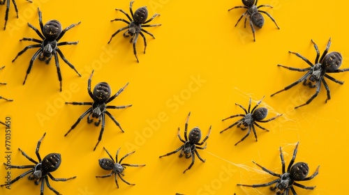 Funnel-web spiders on a yellow background. Dangerous insect. © Vladimir