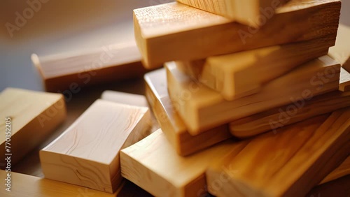 A macro shot of a stack of wooden blocks representing the longstanding tradition of handson learning and playbased education. photo