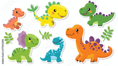 cute dinosaur cartoon stickers flat vector © Roses