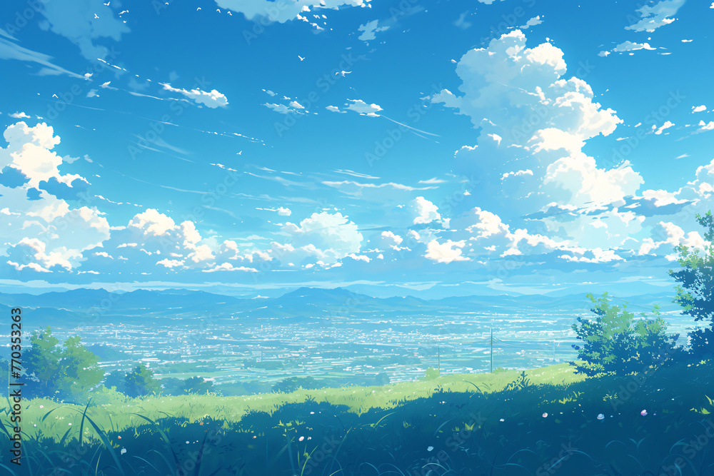 Blue sky, white clouds and green lawn in spring and summer Blue sky, white clouds and green lawn in spring and summer