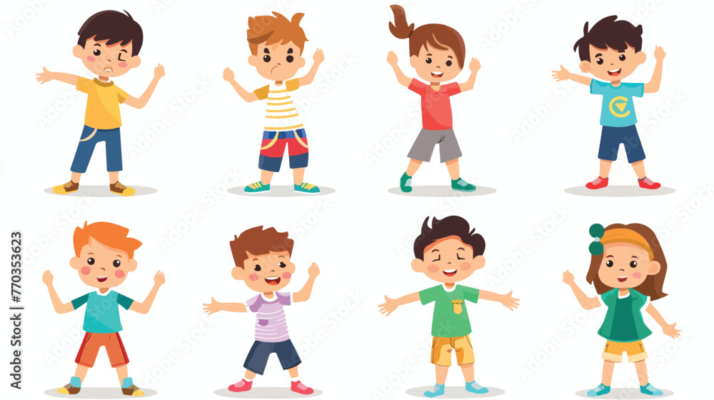 cute poses of cartoon children young flat vector 