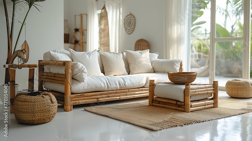 Modern Bamboo Sofa in a Bright Living Room Setting