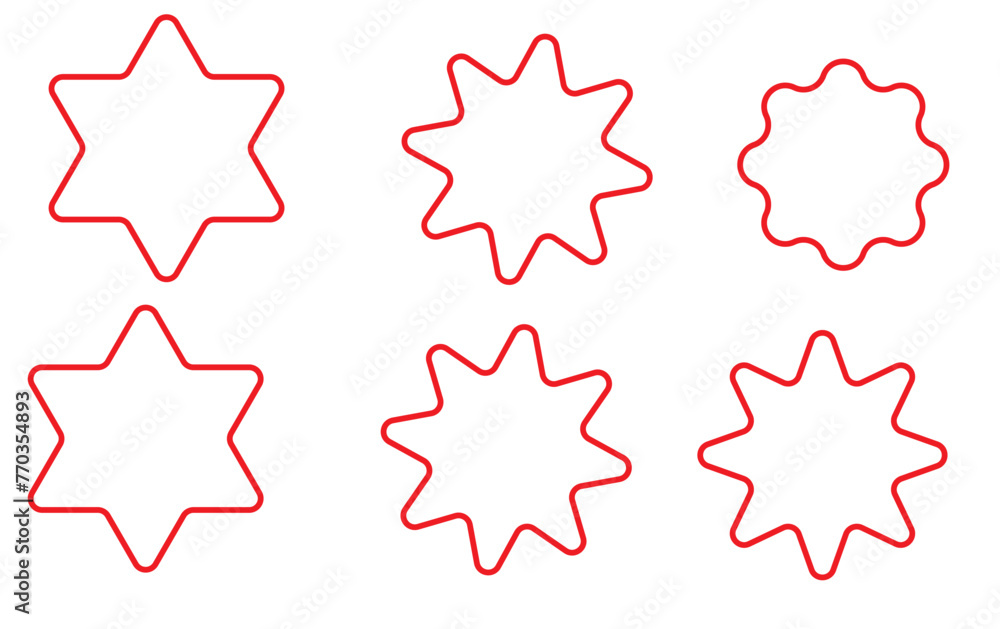 Set of red price sticker, sale or discount sticker, sunburst badges icon. Stars shape with different number of rays. Special offer price tag. Red starburst promotional badge set, shopping labels Set of red price sticker, sale or discount sticker, sunburst badges icon. Stars shape with different number of rays. Special offer price tag. Red starburst promotional badge set, shopping labels