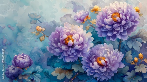 Art watercolor chrysanthemum illustration background poster  © jinzhen