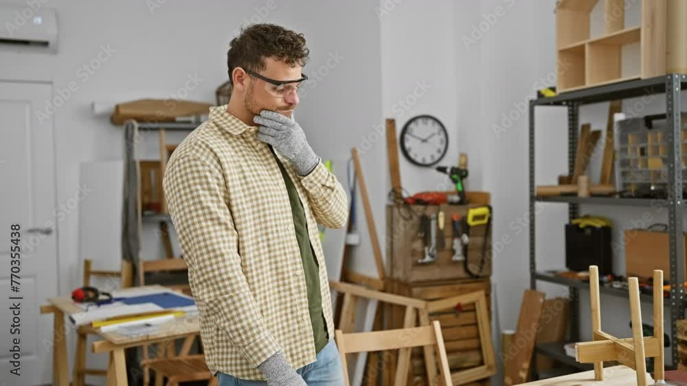 A thoughtful man with glasses and beard in a plaid shirt examines project plans in a workshop setting. A thoughtful man with glasses and beard in a plaid shirt examines project plans in a workshop setting.