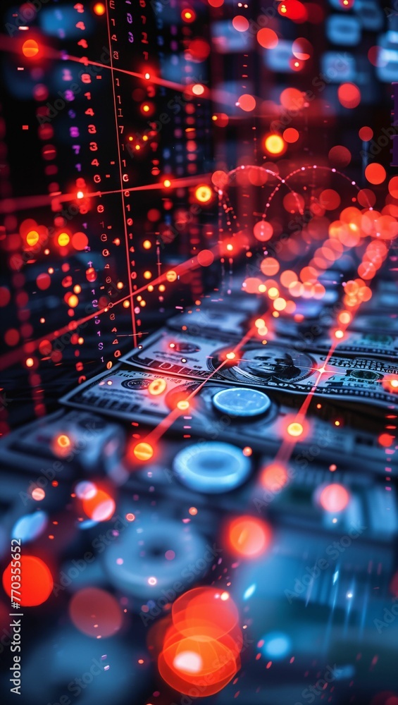 A dynamic portrayal of financial transactions, with digital streams connecting people and currencies worldwide A dynamic portrayal of financial transactions, with digital streams connecting people and currencies worldwide