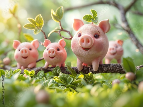 A serene landscape of piggy banks growing on trees, depicting the concept of savings and growth in personal finance