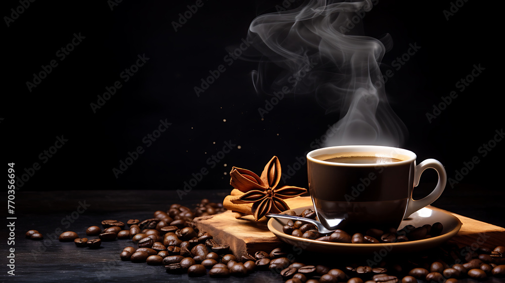 cup of coffee with beans cup of coffee with beans