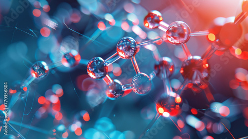 Striking 3D illustration of molecule structures with red and blue highlights representing connectivity and complexity
