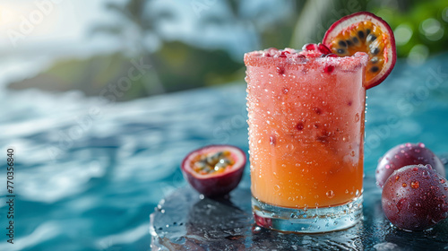 Summer Whisper of Chilled Passion Fruit and Ice Crystal Delight, Ocean In Background