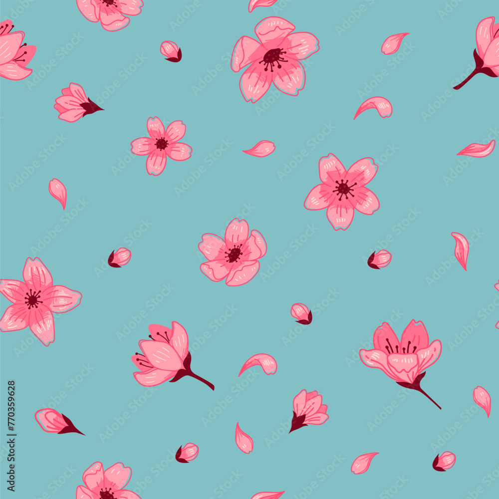 Pink Sakura Dark Seamless Illustration