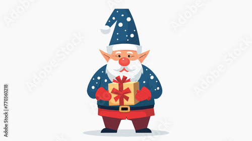 Funny Christmas gnome holding gift . T shirt design vector © Roses