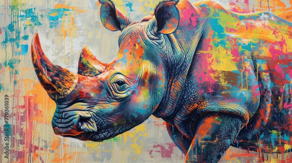 Colorful painting of a rhino background Colorful painting of a rhino background