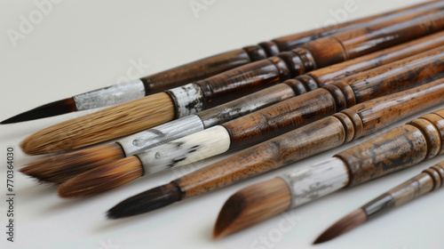Variety of Artistic Paintbrushes on Clean Background 