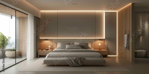 interior of a stylish bedroom with minimalist design elements