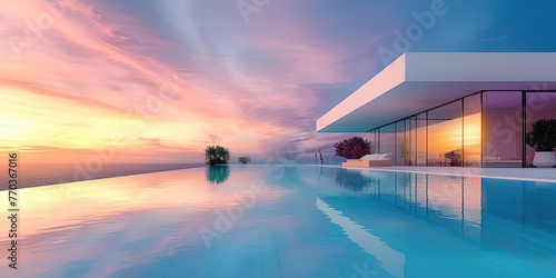 Contemporary Luxury Home with Infinity Pool at Sunset © Dament