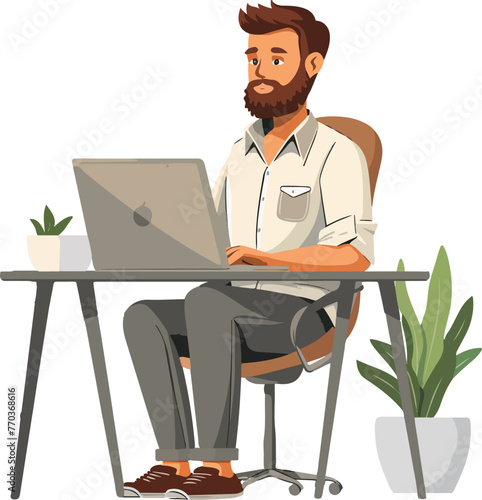 A man works in an office, a flat illustration isolated on a white background, a concept