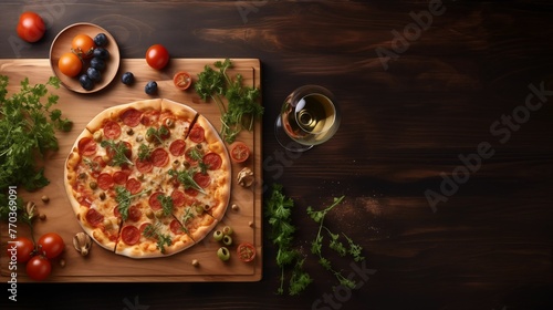 Background with pizza with tomatoes and olives (ID: 770369091)